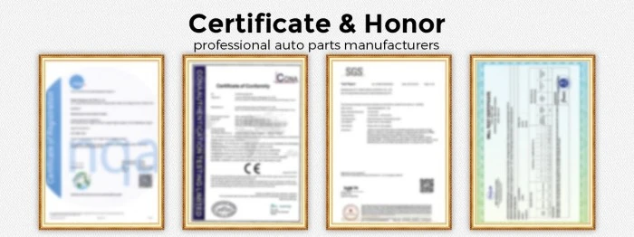 J W Auto Parts certifications including ISO9001, IATF16949, SGS testing, RoHS, and REACH